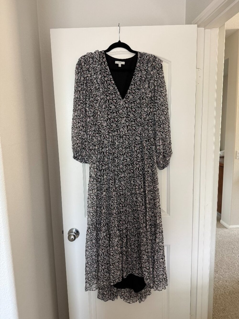Joie Floral Print Midi Dress Black